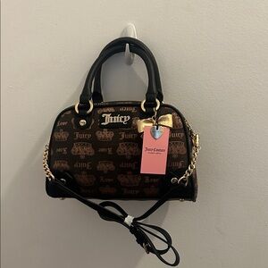 Juicy Couture Brown and Black Monogram Satchel with Gold Accents
